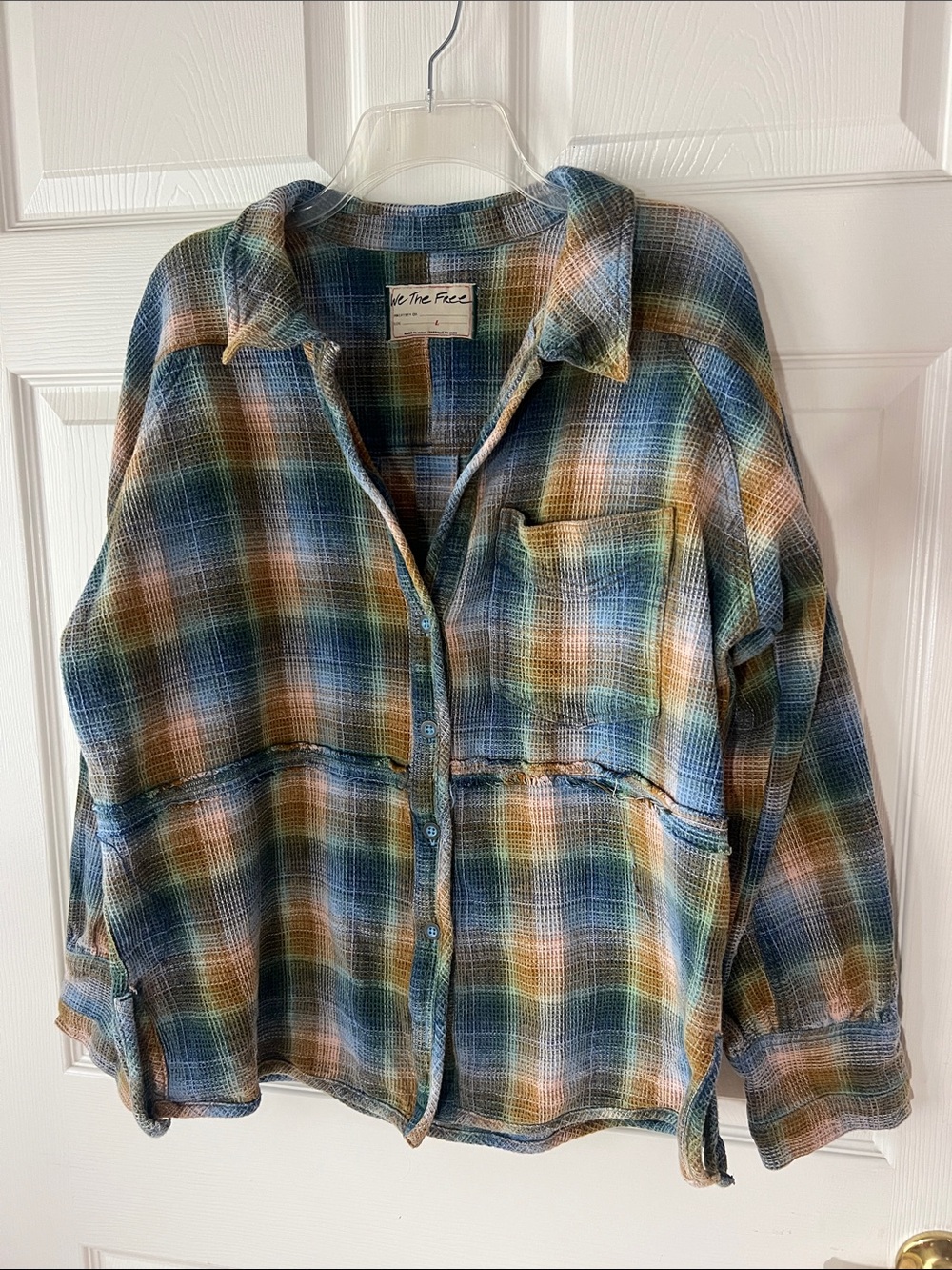 Free People We The Free 100% Cotton Keep It‎ Cozy Shirt Jacket Ocean Combo, Sz L